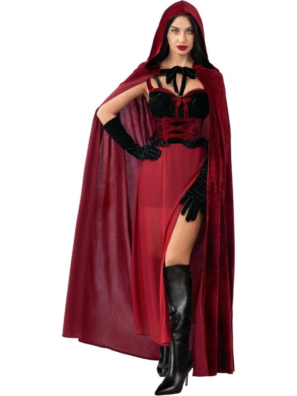 Spooktacular Creations Red Riding Hood Costume Sexy Cape Gloves Skirt & Dress S